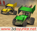 3D Oyun: Kumlu Yarış Yolu - Tozlu yarış yolunda 4 araba kıyasıya yarış yapıyor, arabaların hepsi dereceye girmek için uğraş veriyor